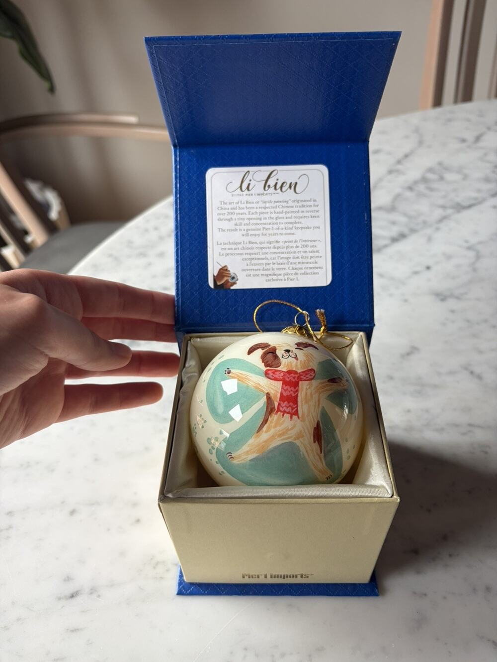 Pier 1 Li Bien Christmas Ornament Puppy Dog LET IT SNOW 2018 With Original Box
